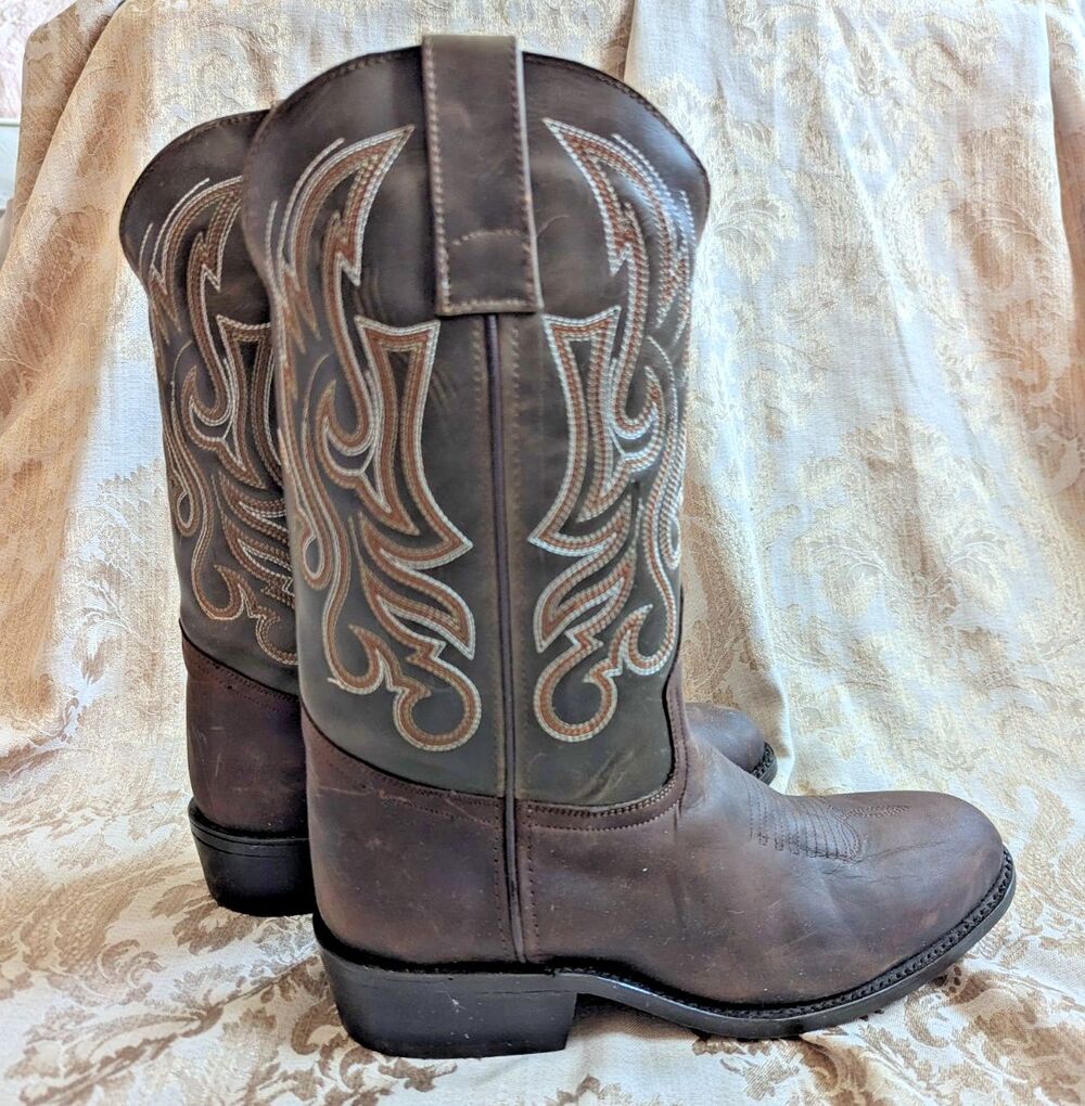 Vintage Brown Leather Western Boots - Cowboy Boots Men’s Size 8.5 Made In Mexico